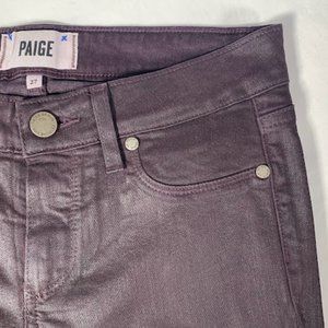 Paige Black Cherry Silk Waxed Verdugo Ankle Skinny Jeans 27
